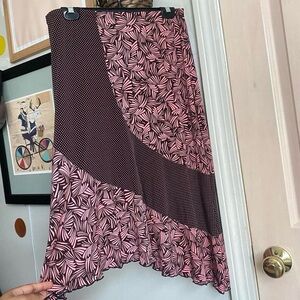 Carole Little Brown and Purple Asymmetrical Fit and Flare Midi Skirt